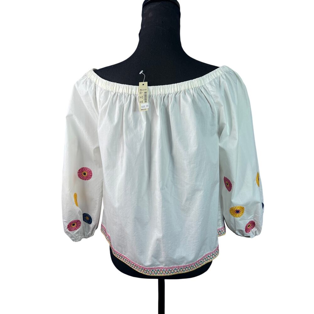 Madewell Embroidered Blouse Women SM White Off Shoulder Boho Top Balloon Sleeve - Picture 4 of 11